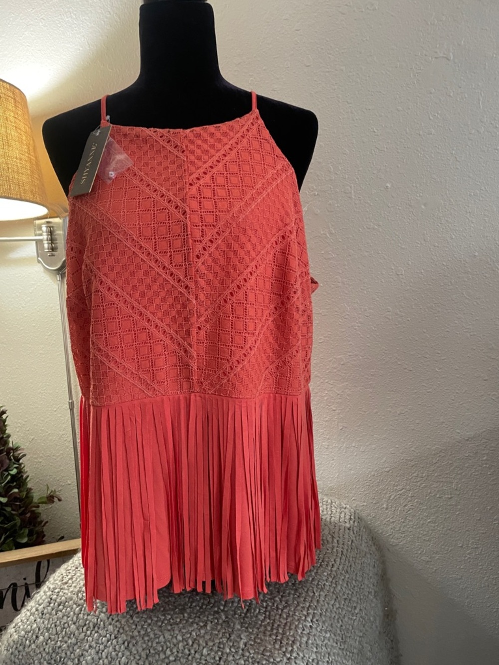 Shyanne Coral Lace & Fringe Top